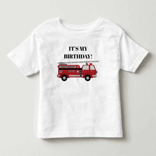 Red Firetruck It's My Birthday Personalized Toddler T-shirt (Front)