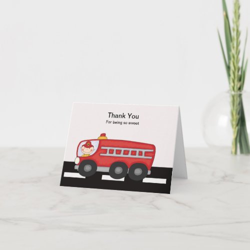 Red Firetruck on Street Thank You Card