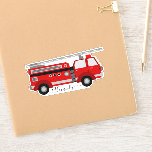 red firetruck personalized your name sticker