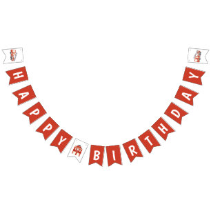 Red Firetruck Theme Happy Birthday Bunting Flags
