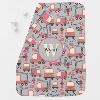 Red Firetrucks Firefighter Kids Personalized Baby Blanket by LilPartyPlanners at Zazzle