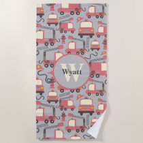 Red Firetrucks Firefighter Kids Personalized Beach Towel