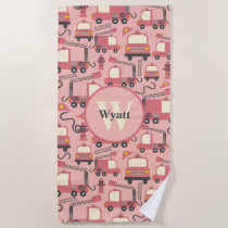 Red Firetrucks Firefighter Kids Personalized Beach Towel