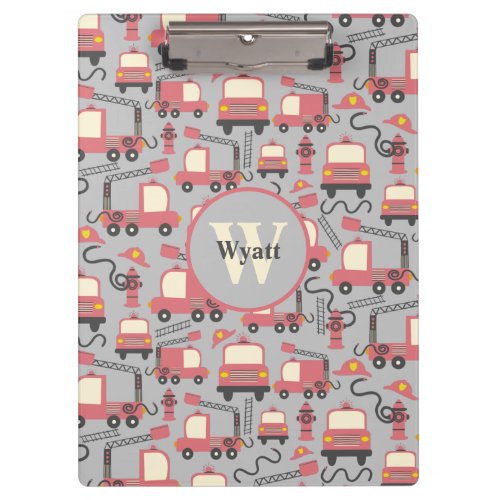 Red Firetrucks Firefighter Kids Personalized Clipboard