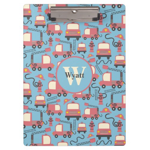 Red Firetrucks Firefighter Kids Personalized Clipboard