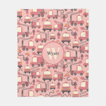 Red Firetrucks Firefighter Kids Personalized Fleece Blanket