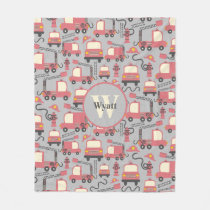 Red Firetrucks Firefighter Kids Personalized Fleece Blanket