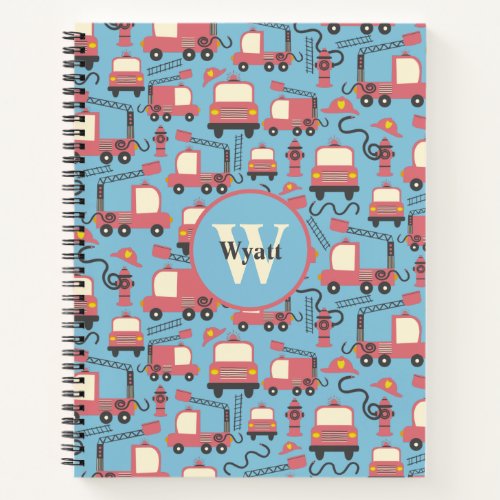 Red Firetrucks Firefighter Kids Personalized Notebook