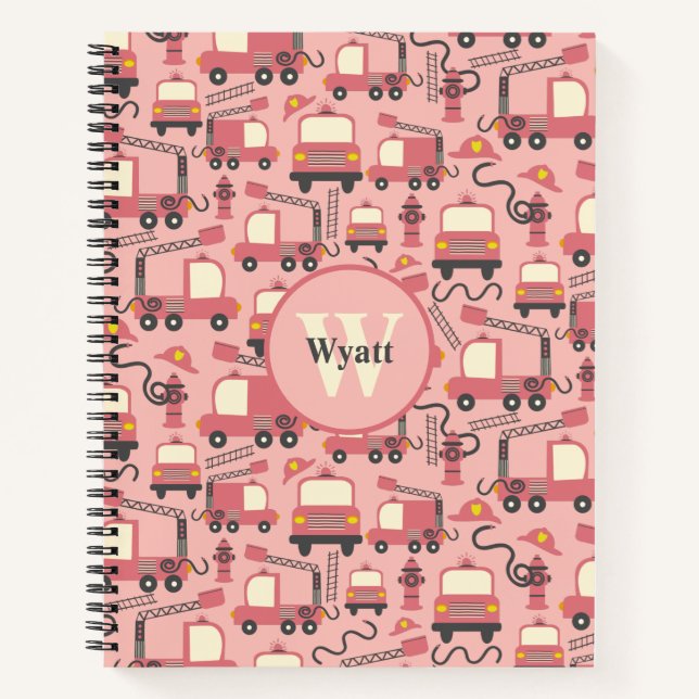 Red Firetrucks Firefighter Kids Personalized Notebook (Front)