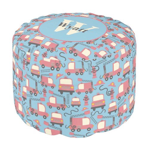 Red Firetrucks Firefighter Kids Personalized Pouf