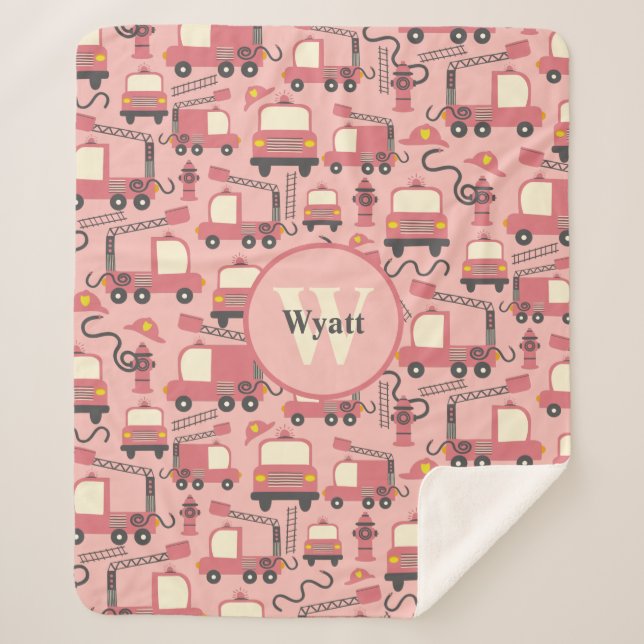 Red Firetrucks Firefighter Kids Personalized Sherpa Blanket (Front)