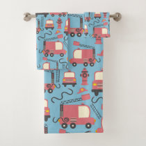 Red Firetrucks Firefighter Kids Rescue Vehicles Bath Towel Set