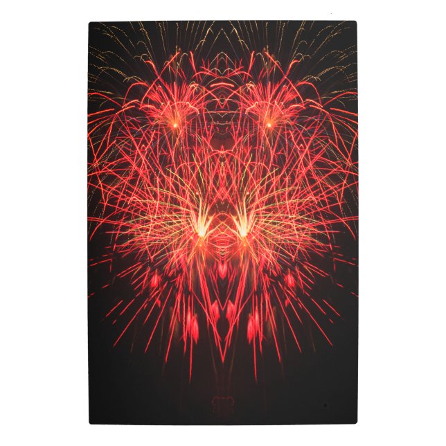 Red Fireworks at Night  Metal Print (Front)