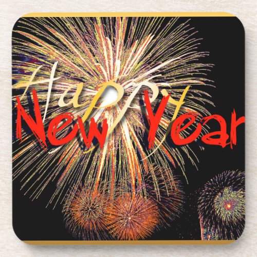 Red Fireworks Happy New Year 2019 Coaster
