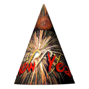 Red Fireworks Happy New Year 2025 Party Hat