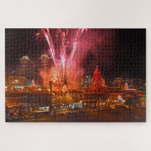 Red Fireworks over The Plaza, Kansas City Jigsaw Puzzle
