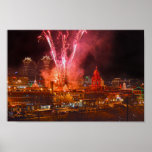 Red Fireworks over The Plaza, Kansas City  Poster