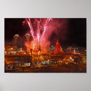 Red Fireworks over The Plaza, Kansas City Poster