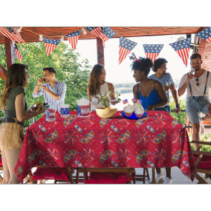 Red Fireworks Sparks Independence Party Tablecloth
