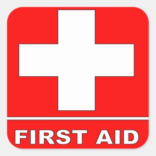 Red First Aid Sign Square Sticker