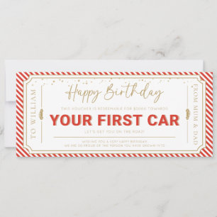 Red First Car Birthday Gift Voucher Card