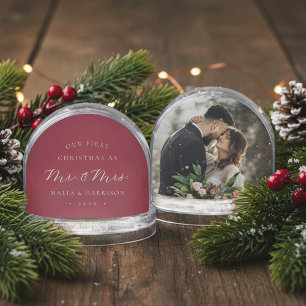 Red First Christmas as Mr. & Mrs. Wedding Photo Snow Globe