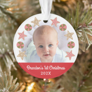 Red First Christmas Baby Photo Gingerbread Boy Ornament