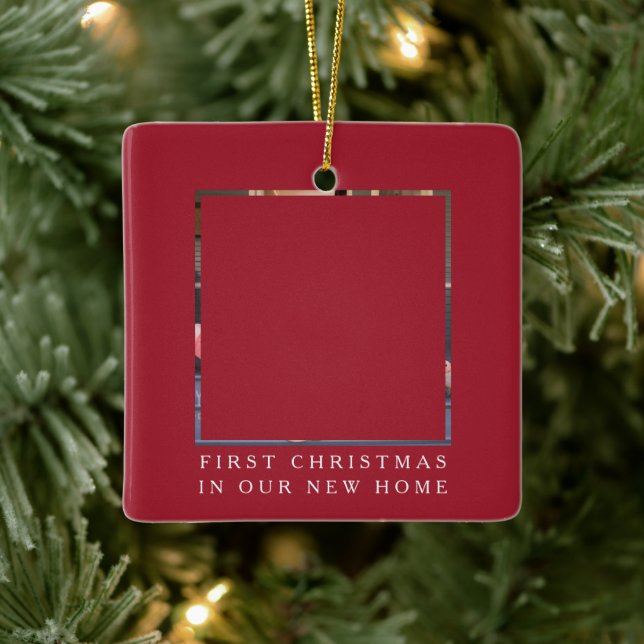Red First Christmas New Home Photo Ceramic Ornament (Tree)