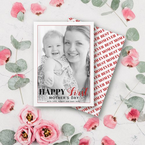 Red First Mothers Day typography photo card