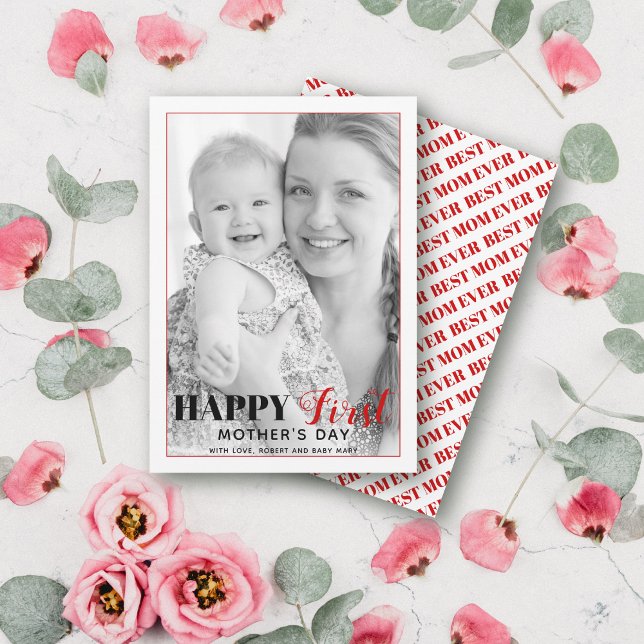 Red First Mother's Day typography photo card (Creator Uploaded)