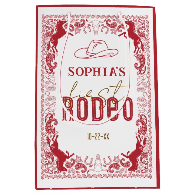 Red First Rodeo Birthday Favor Bag – Western Cowbo (Front)
