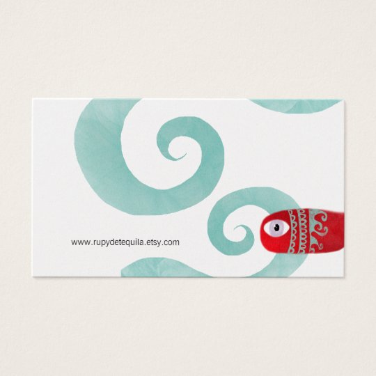 Red fish blue waves metallic finish platinnum silv business card
