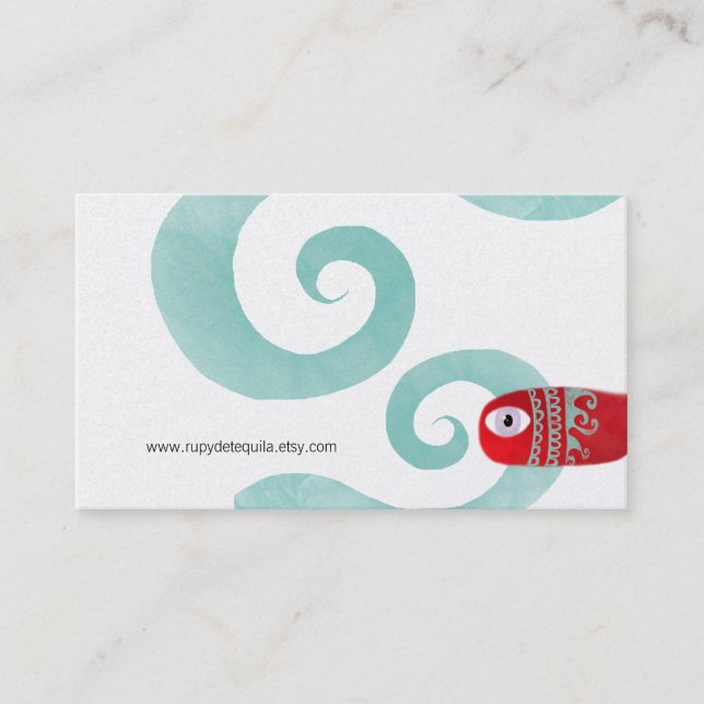 Red fish blue waves metallic finish platinnum silv business card (Front)