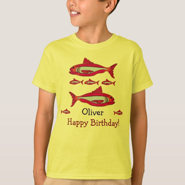 Red Fish For Kids T-Shirt Happy Birthday 2025 (Front)