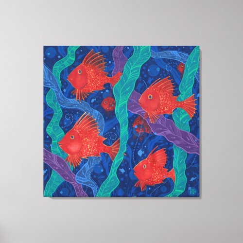Red Fish Seaweed Sea Ocean Animals Underwater Art Canvas Print