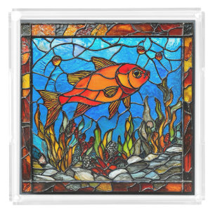 Red fish stained glass acrylic tray