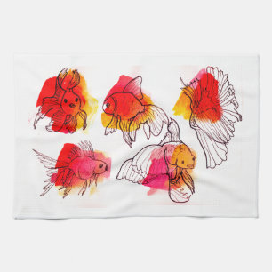 Red fish torch kitchen towel