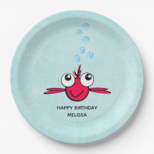 Red Fish with Big Eyes Cartoon Illustration Paper Plates