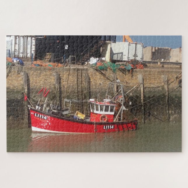 Red Fishing Boat in Whitstable Harbour resized Jigsaw Puzzle (Horizontal)