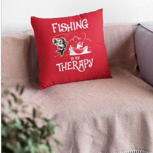 Red Fishing Is My Therapy Row Boat  Throw Pillow