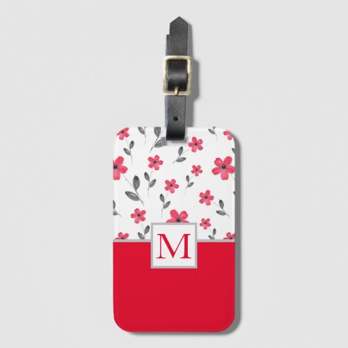 Red Five Petal Watercolor Flower Pattern Luggage Tag