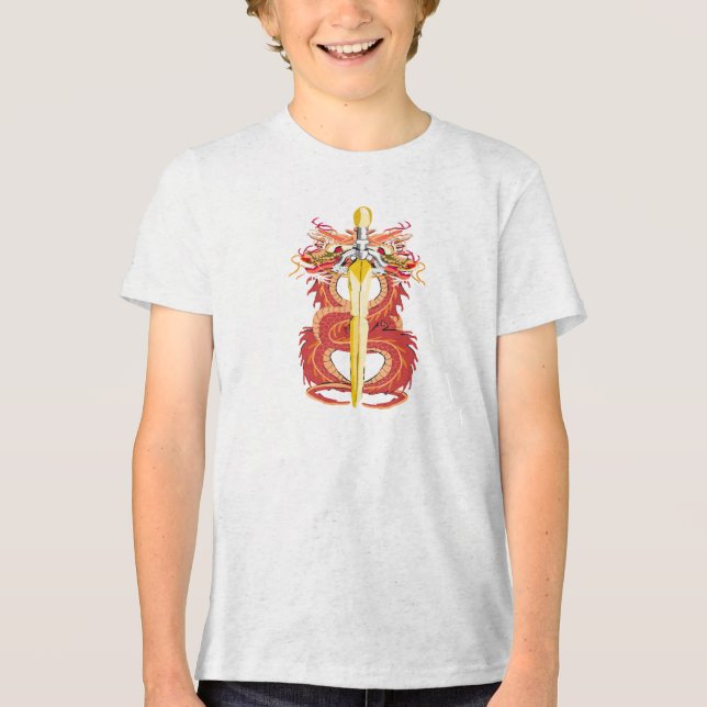 Red Flame dragon yellow Sword Tri-Blend Shirt (Front)