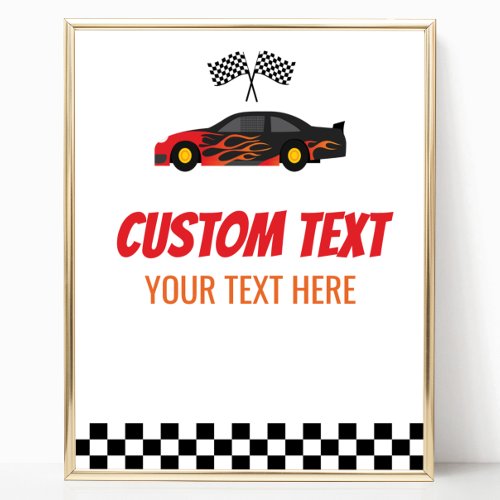 Red Flame Race Car Racecar Custom Text Party Sign