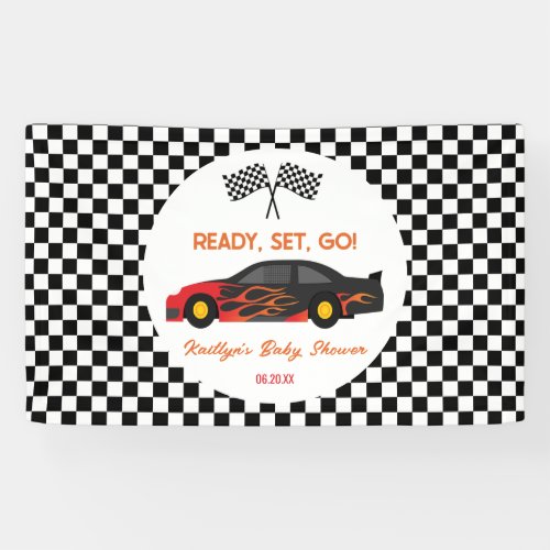 Red Flame Race Car Ready Set Go Baby Shower Banner