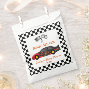 Red Flame Race Car Ready Set Go Baby Shower Favor Bag