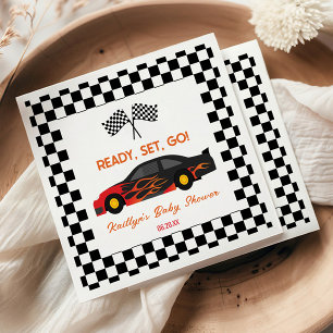 Red Flame Race Car Ready Set Go Baby Shower Napkins