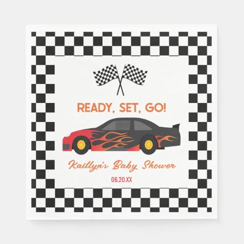 Red Flame Race Car Ready Set Go Baby Shower Napkins