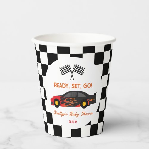 Red Flame Race Car Ready Set Go Baby Shower Paper Cups