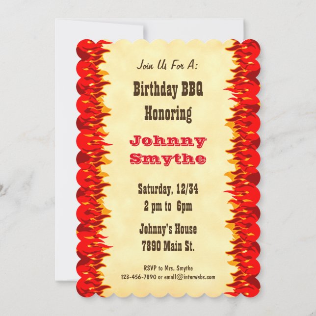Red Flames Custom BBQ Cookout 5x7 Invitation (Back)