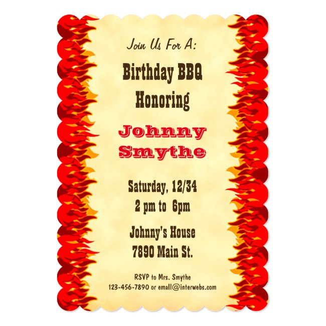 Red Flames Custom BBQ Cookout Party Invitation